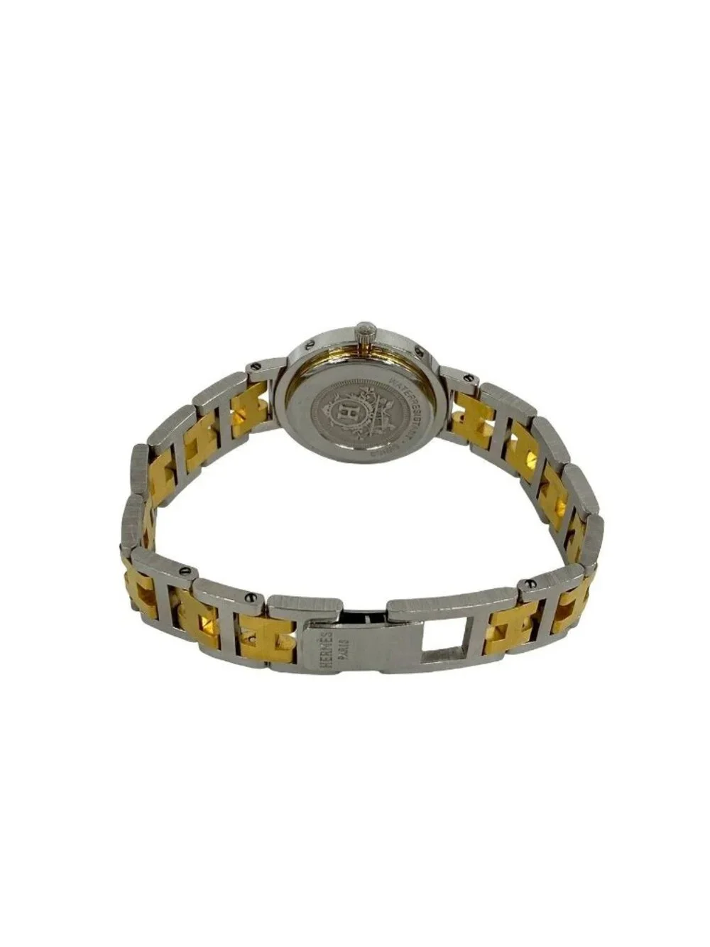 Hermes Clipper Stainless Steel Quartz Watch Wristwatch Silver Gold